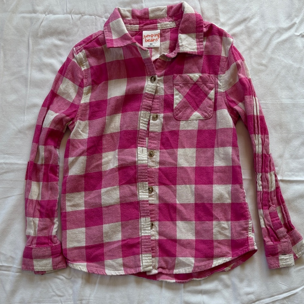 Jumping Beans Pink and White Plaid Kids Shirt